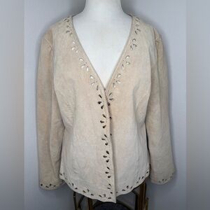 VTG Scully Suede Jacket Cut-out Floral scallop open style boho festival coastal